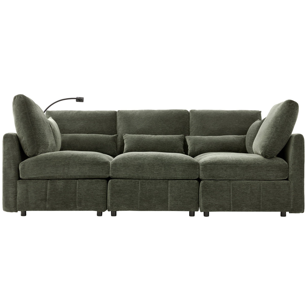 Modern Modular U-Shaped Sofa Bed With Movable Ottoman, USB Ports, Phone Holder