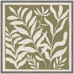 Sylvie Modern Minimalist Botanical Green and Neutral Linen Framed Canvas by The Creative Bunch Studio