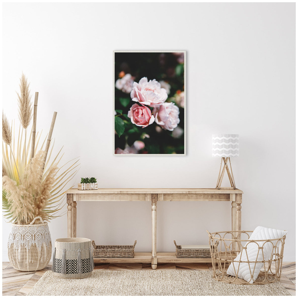 Sylvie Delicate Light Pink Rose Floral Framed Canvas by Patricia Hasz
