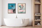 Blake Mid Century Modern Giraffe in Bathtub Framed Printed Glass by Rachel Lee of My Dream Wall