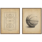 Vintage Basketball 2 Piece Framed Canvas Wall Art Set by The Creative Bunch Studio