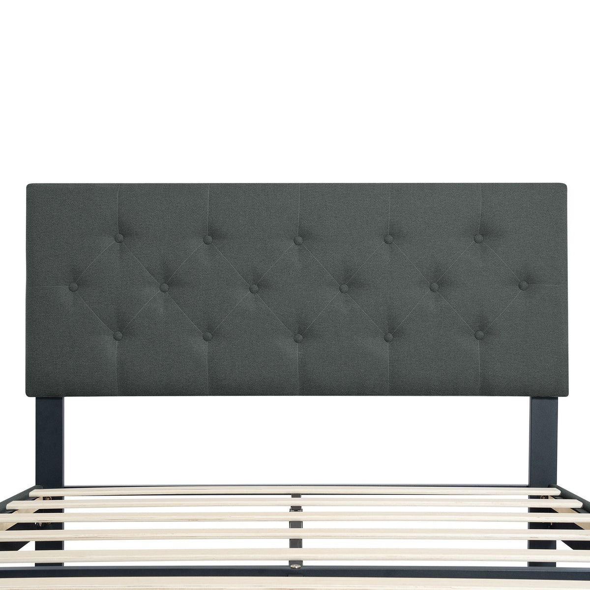 Modern Upholstered Platform Bed Frame With Button Tufted Fabric Headboard