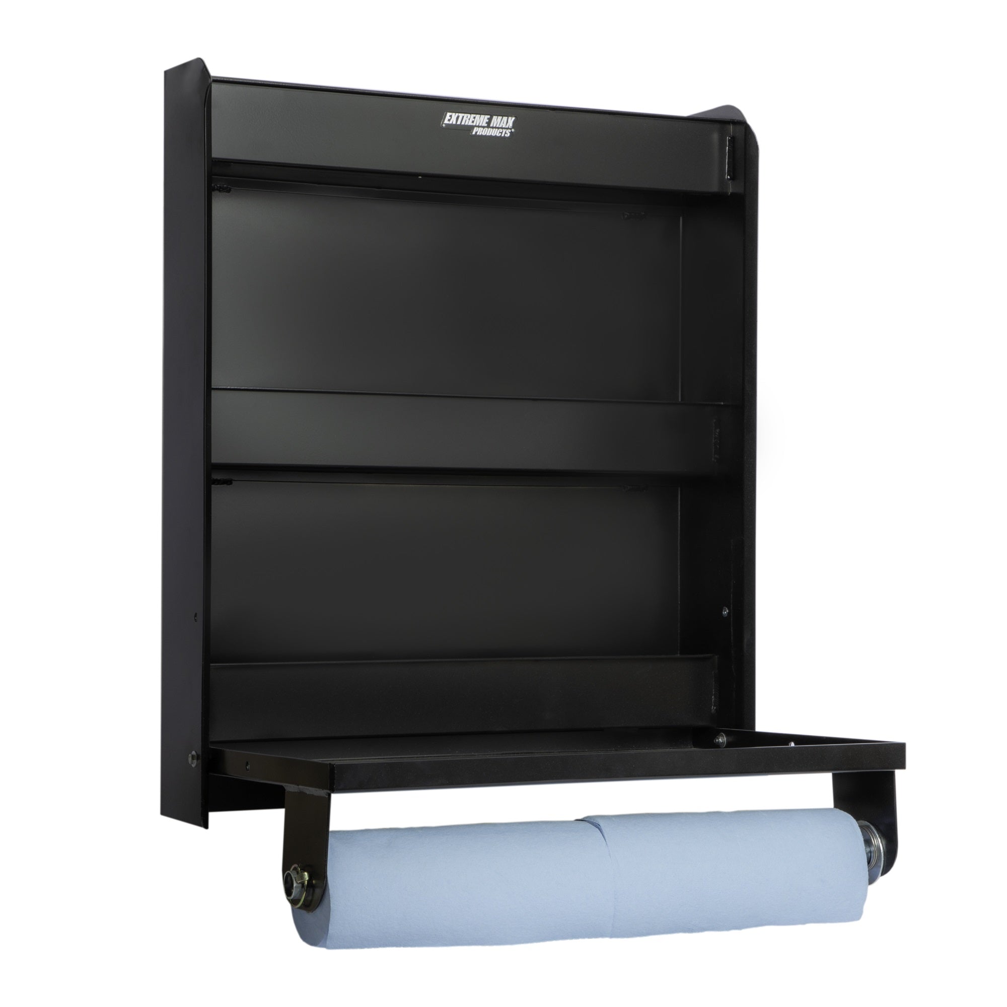 Extreme Max 5001.6037 Aluminum Work Station Storage Cabinet w/ FlipOut Work Tray & Paper Towel Rack Organizer for Enclosed Race