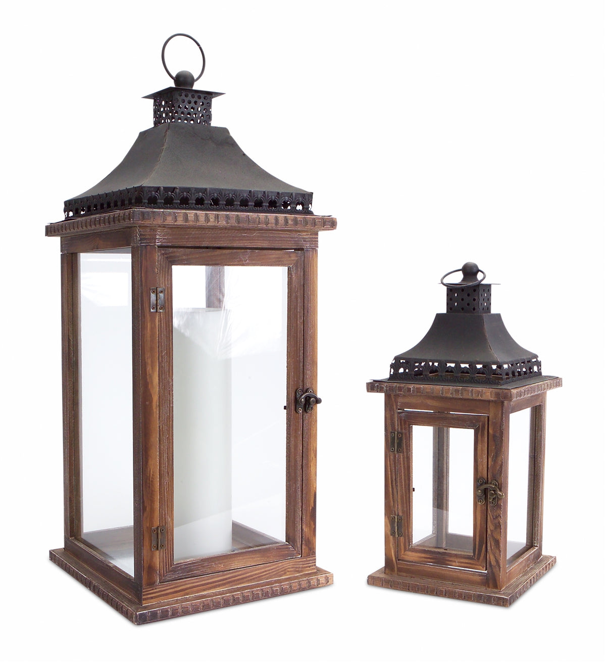 Wood and Iron Lantern (Set of 2)