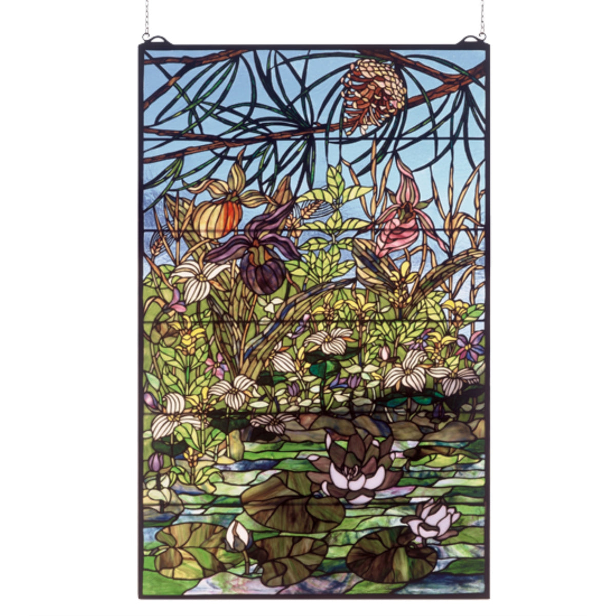 30 Inch W X 48 Inch H Woodland Lilypond Stained Glass Window
