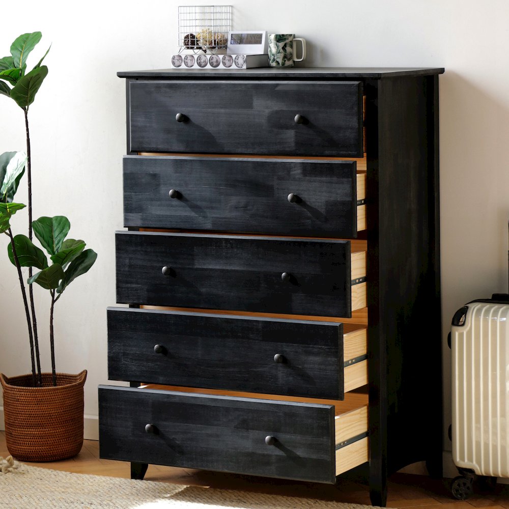 Solid Wood New Shaker Style 50 H in Antique Finish, Black Wash