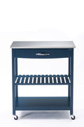 Holland Kitchen Cart With Stainless Steel Top, Navy Blue