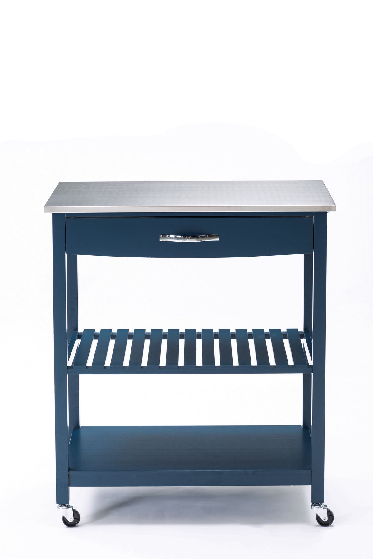 Holland Kitchen Cart With Stainless Steel Top, Navy Blue
