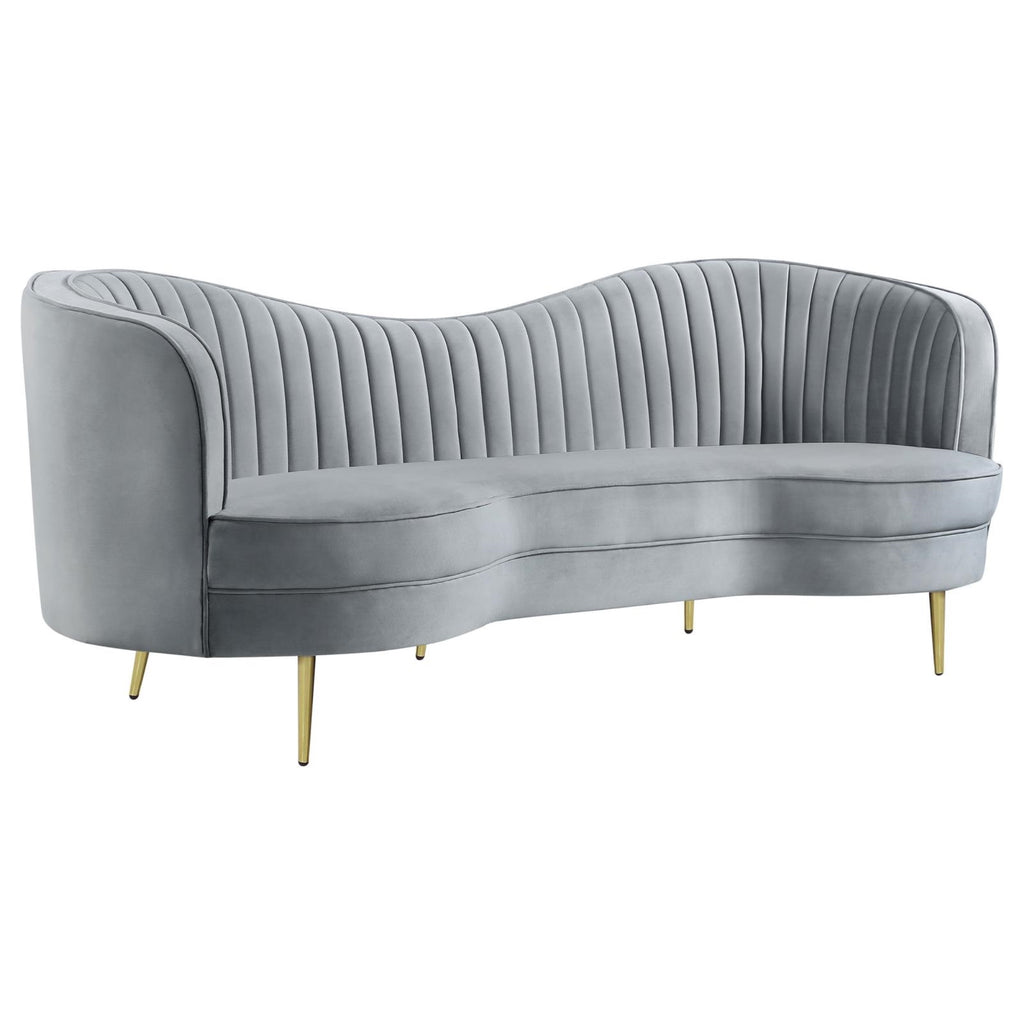 Coaster Home Furnishings Sophia Upholstered Sofa with Camel Back Grey and Gold