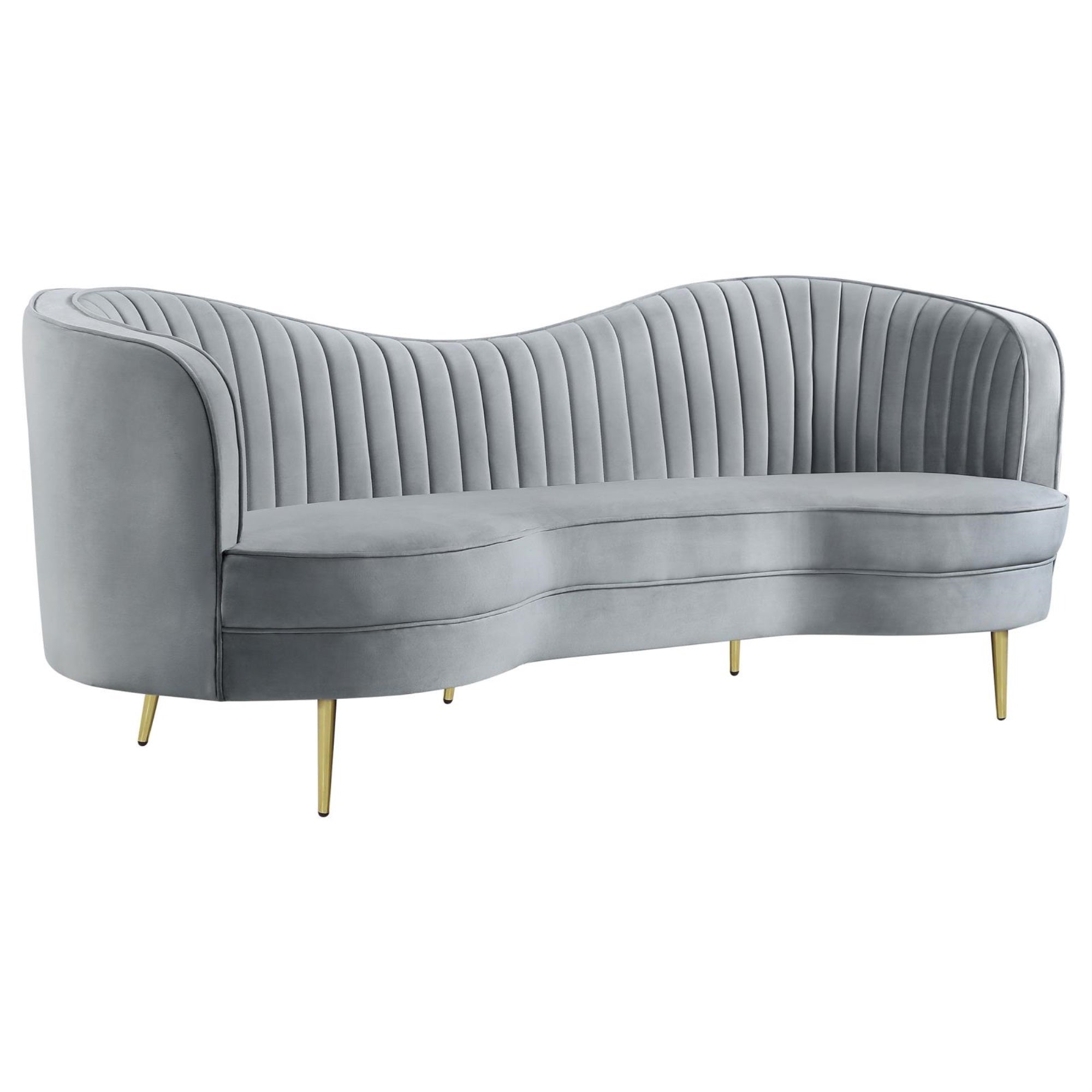 Coaster Home Furnishings Sophia Upholstered Sofa with Camel Back Grey and Gold