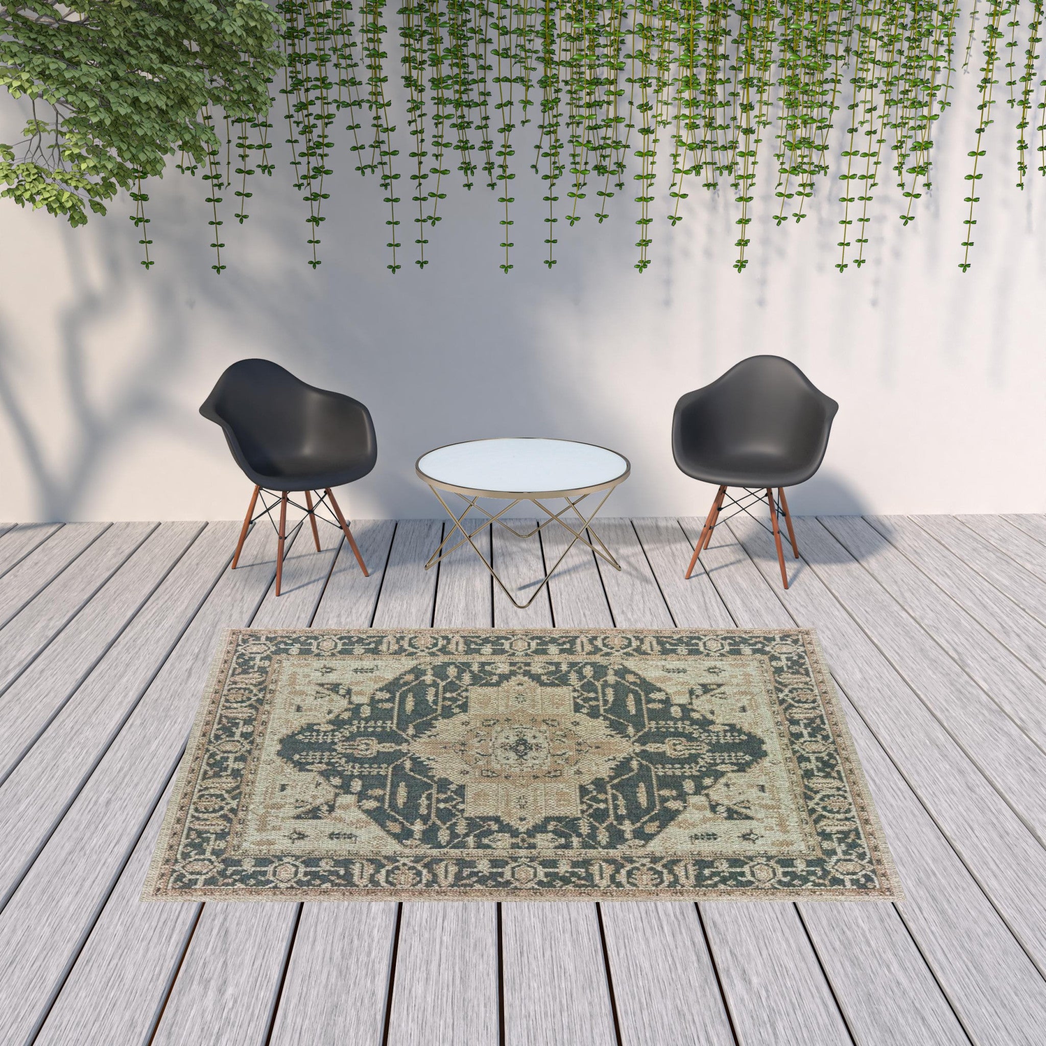 HomeRoots 506956 6 x 9 ft. Oriental Stain Resistant Indoor & Outdoor Rectangle Area Rug Grey