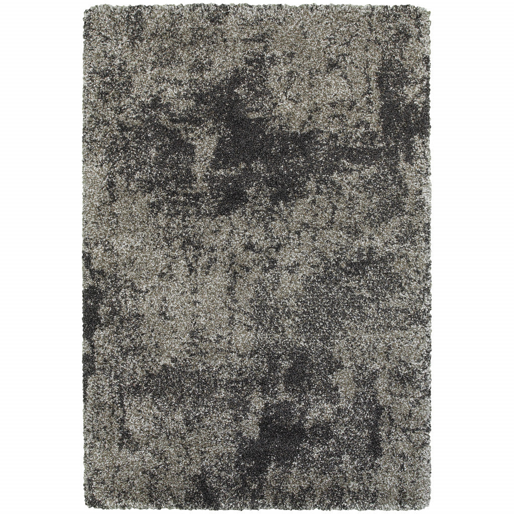 HomeRoots 507862 10 x 13 ft. Abstract Shag Power Loom Stain Resistant Rectangle Area Rug Charcoal Silver & Grey