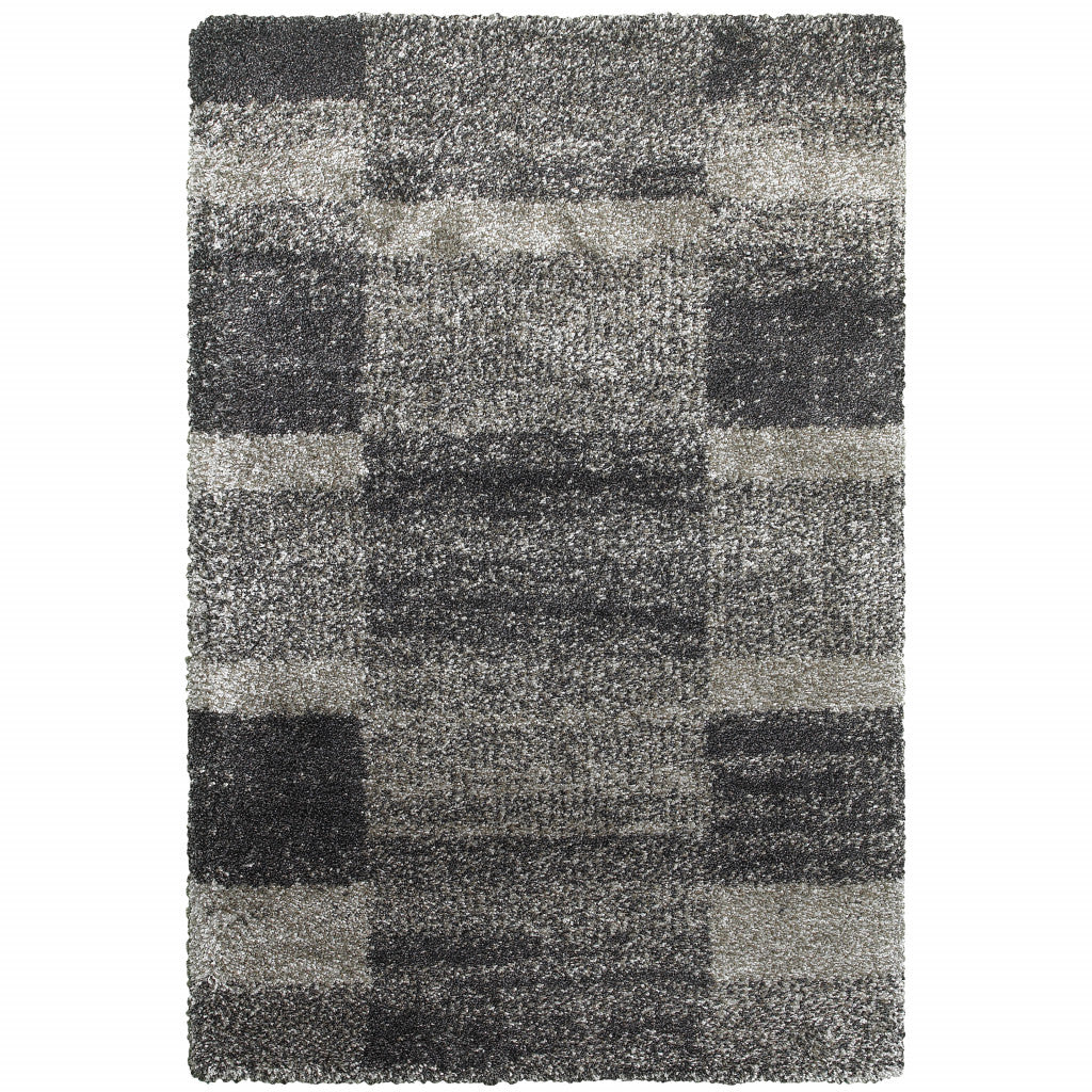 HomeRoots 507875 8 x 11 ft. Geometric Shag Power Loom Stain Resistant Rectangle Area Rug Charcoal Silver & Grey