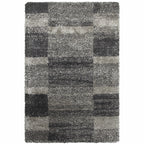 HomeRoots 507876 10 x 13 ft. Geometric Shag Power Loom Stain Resistant Rectangle Area Rug Charcoal Silver & Grey