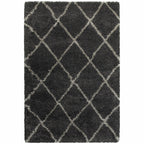 HomeRoots 507889 8 x 11 ft. Geometric Shag Power Loom Stain Resistant Rectangle Area Rug Charcoal & Grey