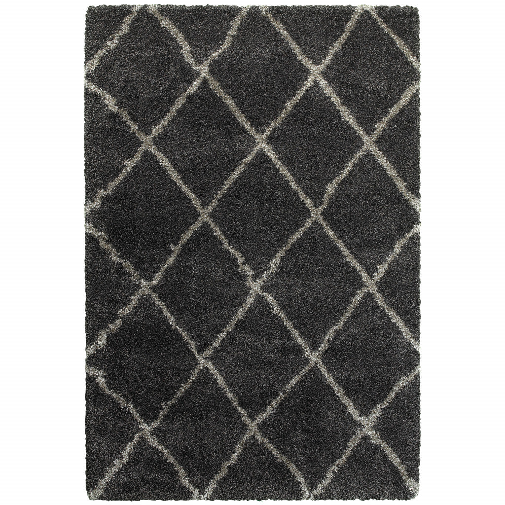 HomeRoots 507889 8 x 11 ft. Geometric Shag Power Loom Stain Resistant Rectangle Area Rug Charcoal & Grey