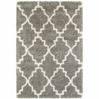 HomeRoots 507898 10 x 13 ft. Gray & Ivory Geometric Shag Power Loom Stain Resistant Rectangle Area Rug