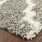 HomeRoots 507898 10 x 13 ft. Gray & Ivory Geometric Shag Power Loom Stain Resistant Rectangle Area Rug