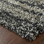 HomeRoots 507910 6 x 9 ft. Charcoal Silver & Gray Geometric Shag Power Loom Stain Resistant Rectangle Area Rug