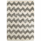 HomeRoots 507919 10 x 13 ft. Gray & Ivory Geometric Shag Power Loom Stain Resistant Rectangle Area Rug