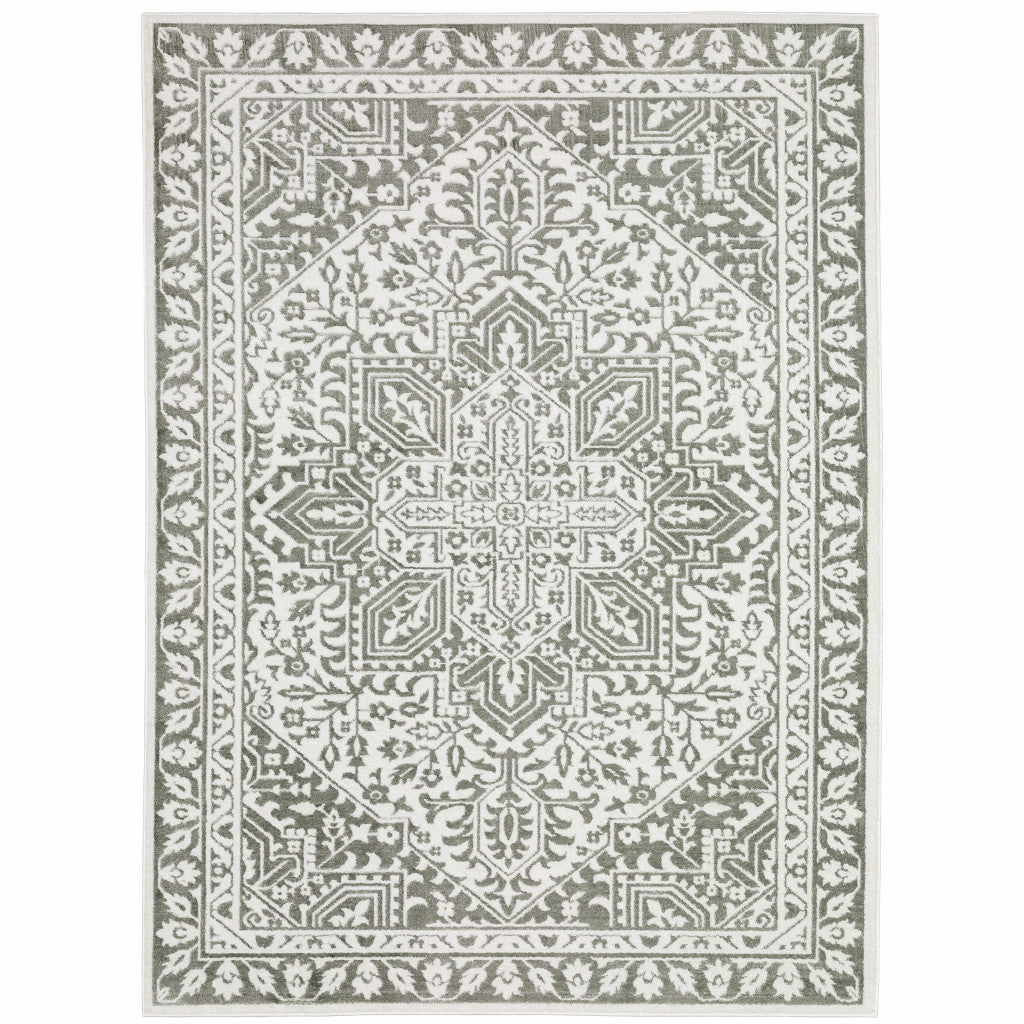 HomeRoots 507965 6 x 9 ft. Gray & White Oriental Power Loom Stain Resistant Rectangle Area Rug