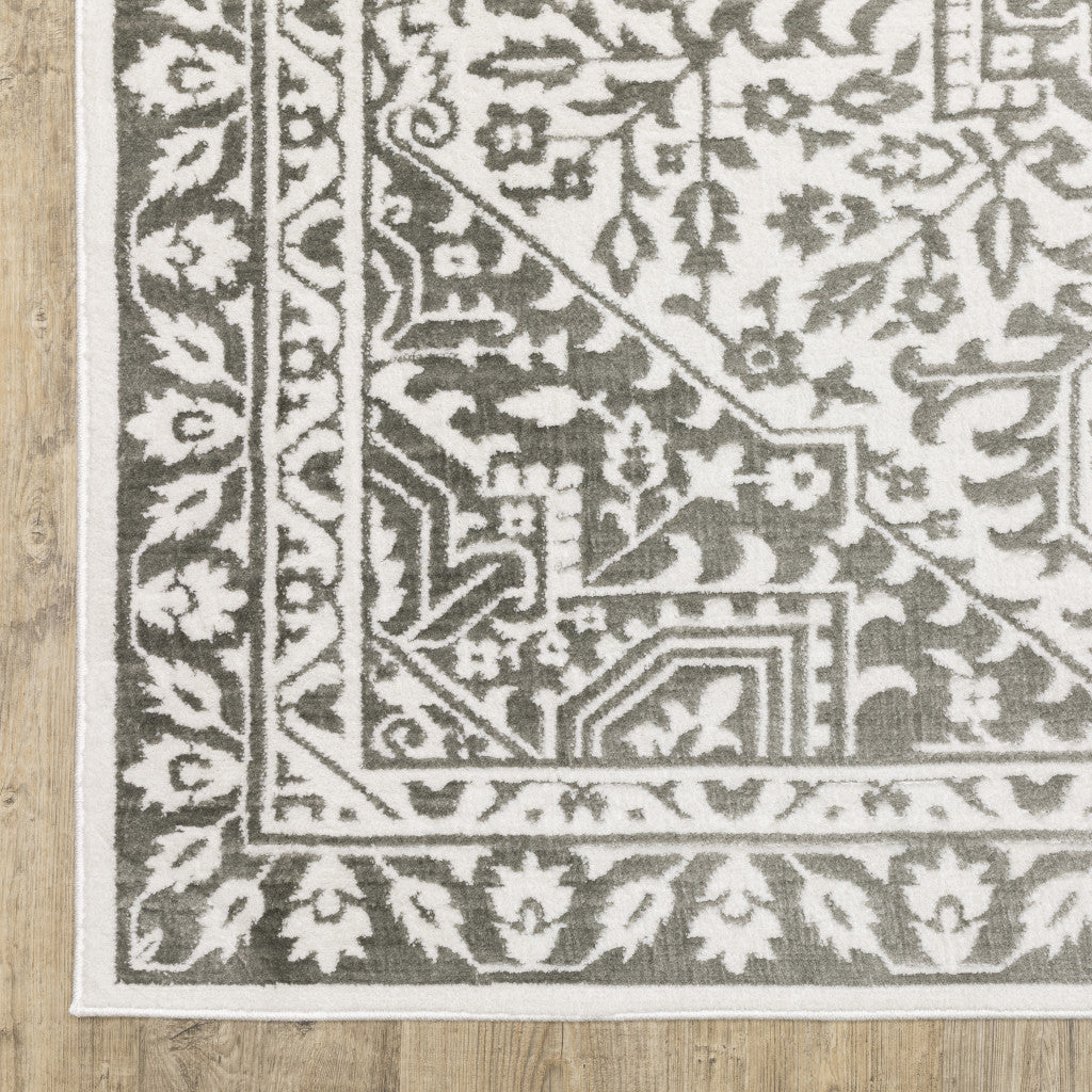 HomeRoots 507965 6 x 9 ft. Gray & White Oriental Power Loom Stain Resistant Rectangle Area Rug