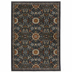 HomeRoots 507973 8 x 11 ft. Blue Red Ivory & Gold Oriental Power Loom Stain Resistant Rectangle Area Rug with Fringe