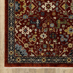 HomeRoots 507980 8 x 11 ft. Red Blue Gold & Ivory Oriental Power Loom Stain Resistant Rectangle Area Rug with Fringe