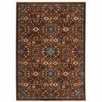 HomeRoots 507981 10 x 13 ft. Red Blue Gold & Ivory Oriental Power Loom Stain Resistant Rectangle Area Rug with Fringe