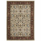 HomeRoots 507986 6 x 9 ft. Ivory Red Green Gray Blue & Navy Oriental Power Loom Stain Resistant Rectangle Area Rug with Fringe