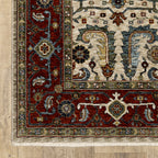 HomeRoots 507986 6 x 9 ft. Ivory Red Green Gray Blue & Navy Oriental Power Loom Stain Resistant Rectangle Area Rug with Fringe