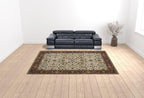 HomeRoots 507988 10 x 13 ft. Ivory Red Green Gray Blue & Navy Oriental Power Loom Stain Resistant Rectangle Area Rug with Fringe