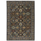 HomeRoots 507993 6 x 9 ft. Blue Red Beige Orange Green & Rust Oriental Power Loom Stain Resistant Rectangle Area Rug with Fringe