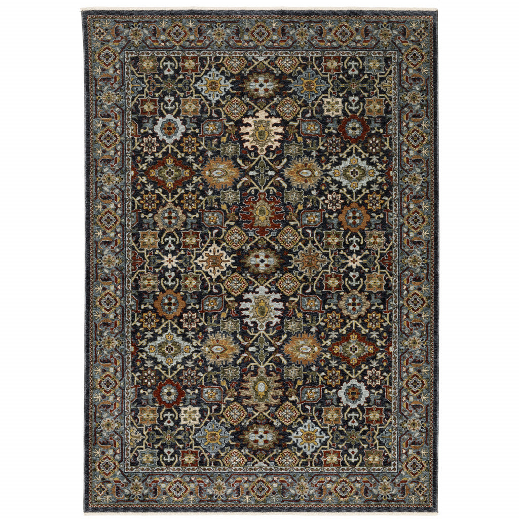 HomeRoots 507994 8 x 11 ft. Blue Red Beige Orange Green & Rust Oriental Power Loom Stain Resistant Rectangle Area Rug with Fringe