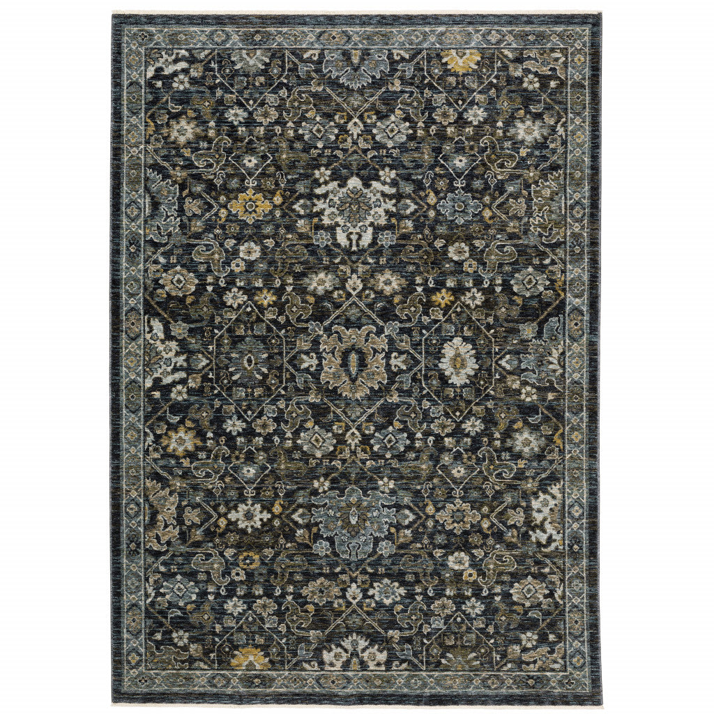 HomeRoots 508000 6 x 9 ft. Blue Ivory Gray Gold Green & Brown Oriental Power Loom Stain Resistant Rectangle Area Rug with Fringe