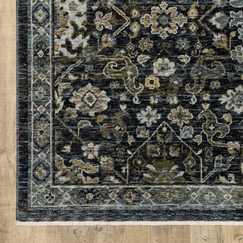 HomeRoots 508000 6 x 9 ft. Blue Ivory Gray Gold Green & Brown Oriental Power Loom Stain Resistant Rectangle Area Rug with Fringe