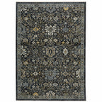 HomeRoots 508001 8 x 11 ft. Blue Ivory Gray Gold Green & Brown Oriental Power Loom Stain Resistant Rectangle Area Rug with Fringe