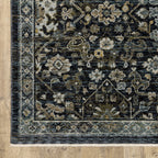 HomeRoots 508001 8 x 11 ft. Blue Ivory Gray Gold Green & Brown Oriental Power Loom Stain Resistant Rectangle Area Rug with Fringe