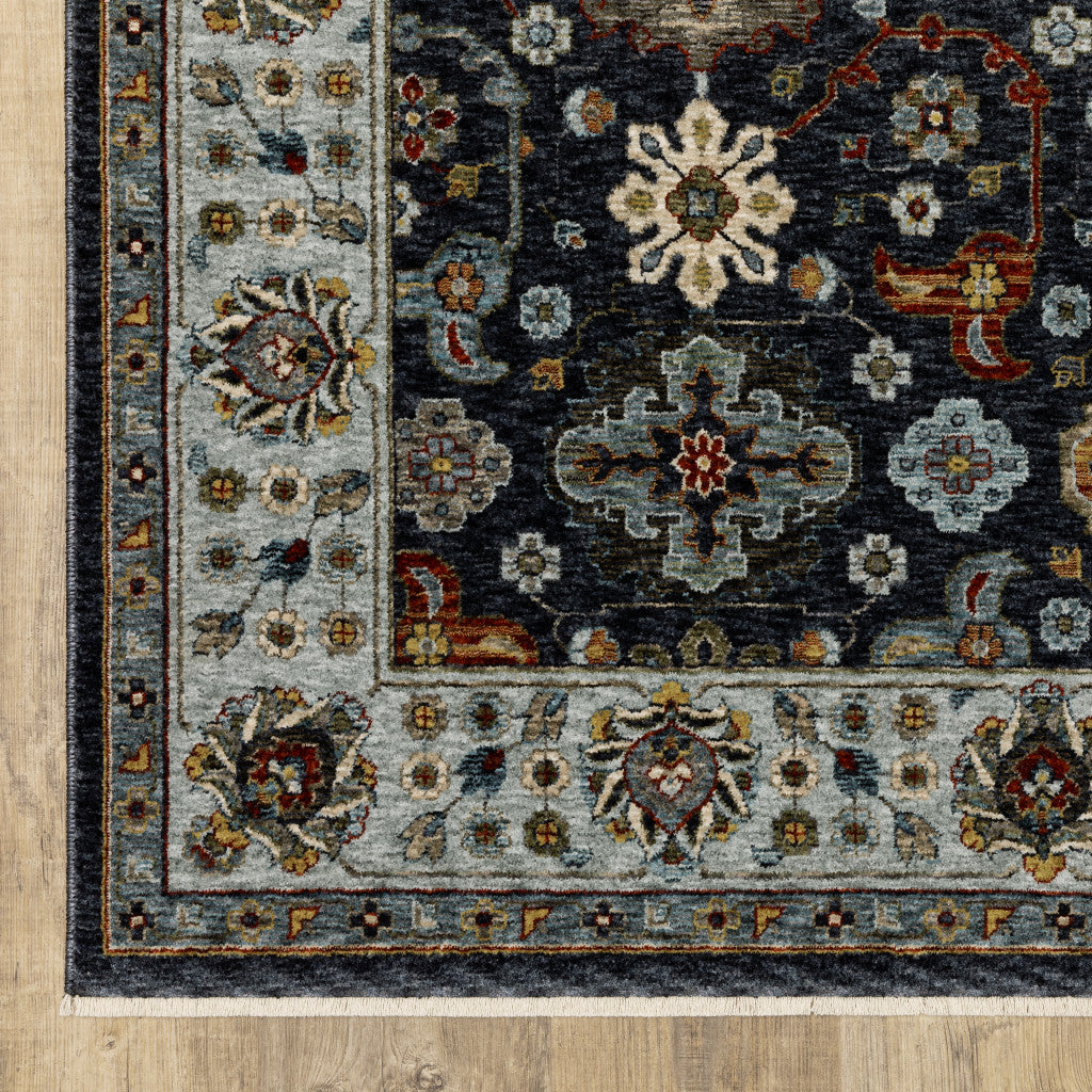 HomeRoots 508007 6 x 9 ft. Blue Red Beige Yellow Gray Rust & Gold Oriental Power Loom Stain Resistant Rectangle Area Rug with Fringe