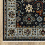 HomeRoots 508007 6 x 9 ft. Blue Red Beige Yellow Gray Rust & Gold Oriental Power Loom Stain Resistant Rectangle Area Rug with Fringe