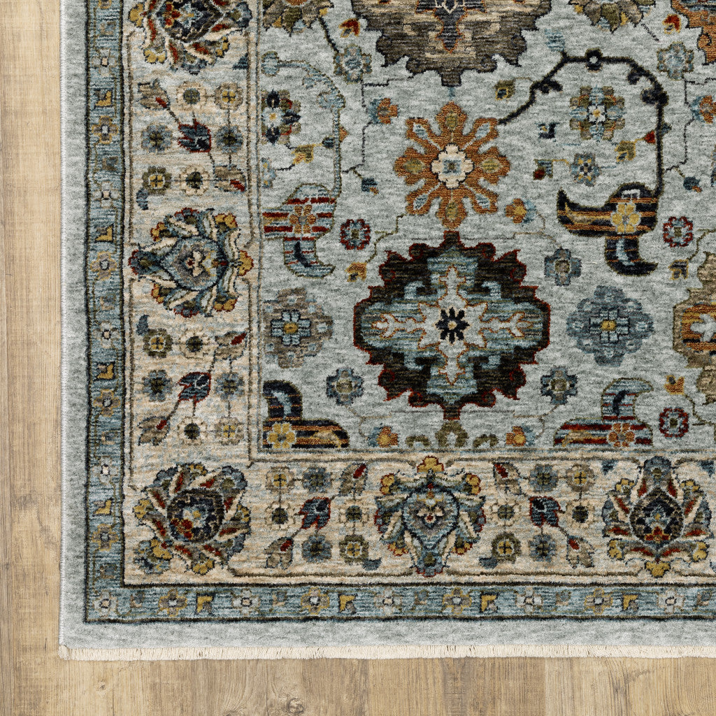 HomeRoots 508014 6 x 9 ft. Blue Beige Gray Green Yellow & Rust Oriental Power Loom Stain Resistant Rectangle Area Rug with Fringe