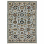 HomeRoots 508015 8 x 11 ft. Blue Beige Gray Green Yellow & Rust Oriental Power Loom Stain Resistant Rectangle Area Rug with Fringe