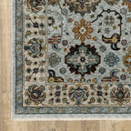 HomeRoots 508015 8 x 11 ft. Blue Beige Gray Green Yellow & Rust Oriental Power Loom Stain Resistant Rectangle Area Rug with Fringe