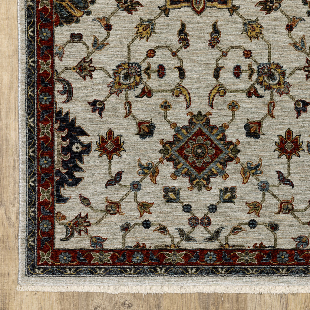 HomeRoots 508028 6 x 9 ft. Beige Rust Red Blue Gold & Gray Oriental Power Loom Stain Resistant Rectangle Area Rug with Fringe