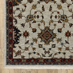 HomeRoots 508029 8 x 11 ft. Beige Rust Red Blue Gold & Gray Oriental Power Loom Stain Resistant Rectangle Area Rug with Fringe