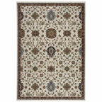 HomeRoots 508030 10 x 13 ft. Beige Rust Red Blue Gold & Gray Oriental Power Loom Stain Resistant Rectangle Area Rug with Fringe