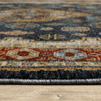 HomeRoots 508043 8 x 11 ft. Blue Red Beige Orange Gold & Tan Oriental Power Loom Stain Resistant Rectangle Area Rug with Fringe