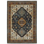 HomeRoots 508044 10 x 13 ft. Blue Red Beige Orange Gold & Tan Oriental Power Loom Stain Resistant Rectangle Area Rug with Fringe