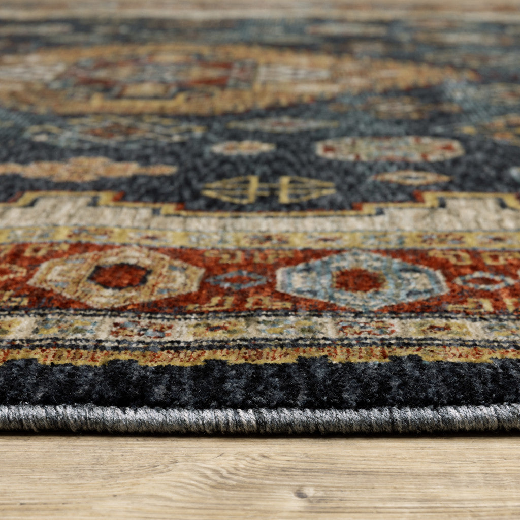 HomeRoots 508044 10 x 13 ft. Blue Red Beige Orange Gold & Tan Oriental Power Loom Stain Resistant Rectangle Area Rug with Fringe