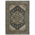 HomeRoots 508063 6 x 9 ft. Blue Taupe Gray Green Rust Tan Beige & Gold Oriental Power Loom Stain Resistant Rectangle Area Rug with Fringe